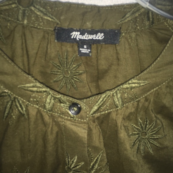 Madewell Olive Embroidered Bubble Sleeve Blouse S - Picture 5 of 10
